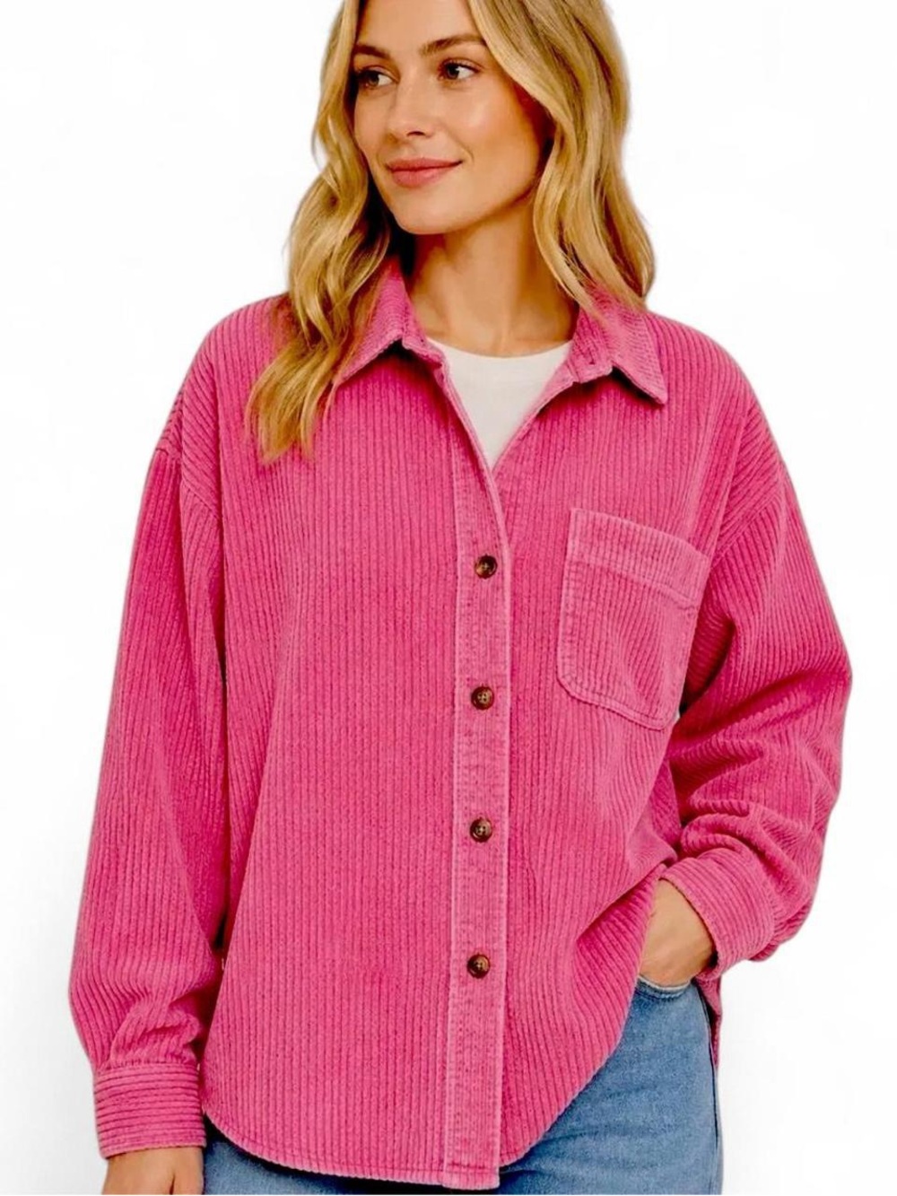 LL Bean Womens Small Petite Pink Corduroy Jacket Shacket Oversized 90s Vintage